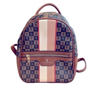 London Fog Halsey Signature Backpack Cognac NWT